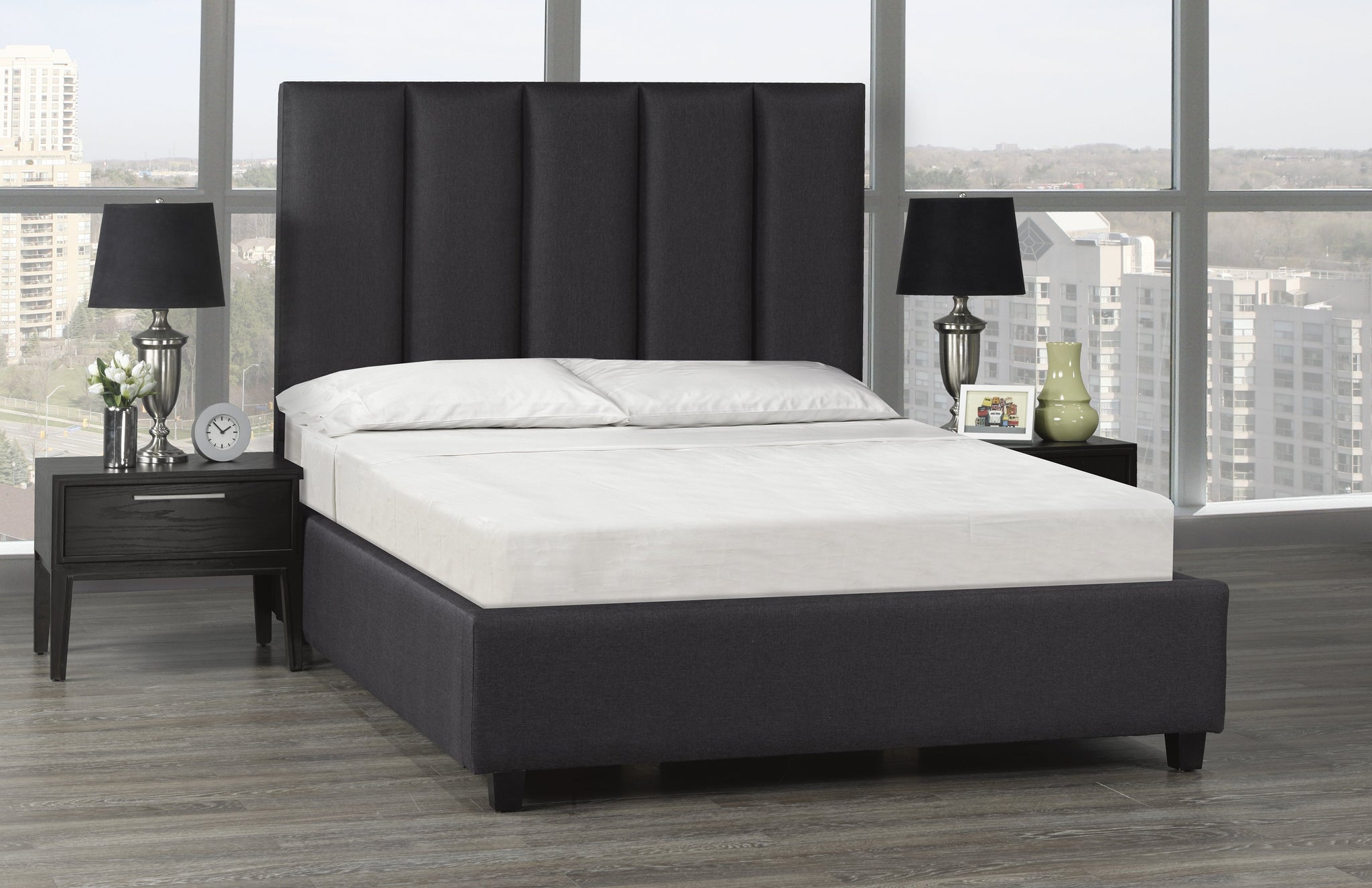 Dark Grey Linen Platform Bed | Bed Frames Made In Canada