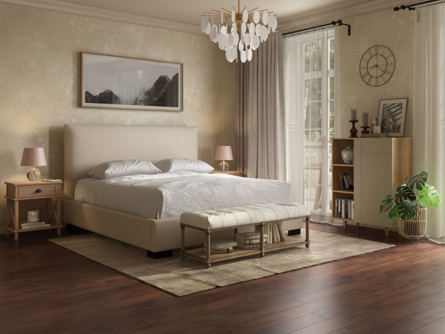 Beige Platform Bed | Neutral Bedroom Furniture